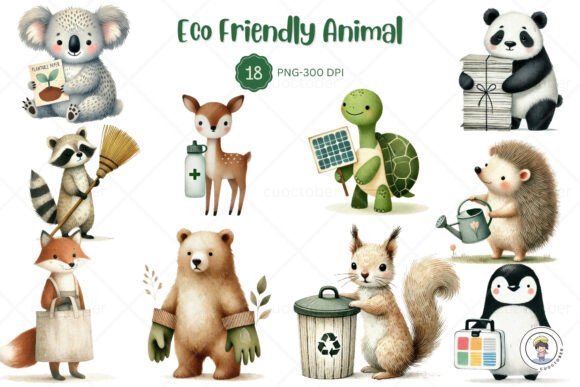 Adorable Eco-Friendly Watercolor Animal Designs for Creators