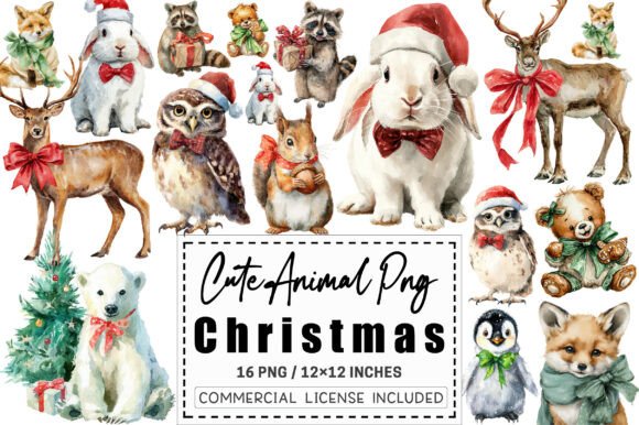 Adorable Holiday Designs: Cute Animal Christmas with Bow Clipart
