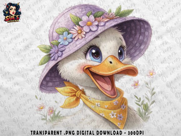 Cute Duck in Purple Hat: Whimsical Charm for Spring Designs
