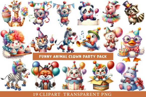 Funny Animal Clown Party Pack: A Playful Design Asset