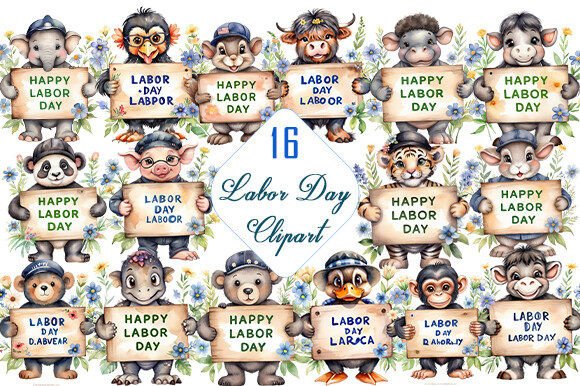 Labor Day Animal Clipart PNG Bundle: Festive Design Assets