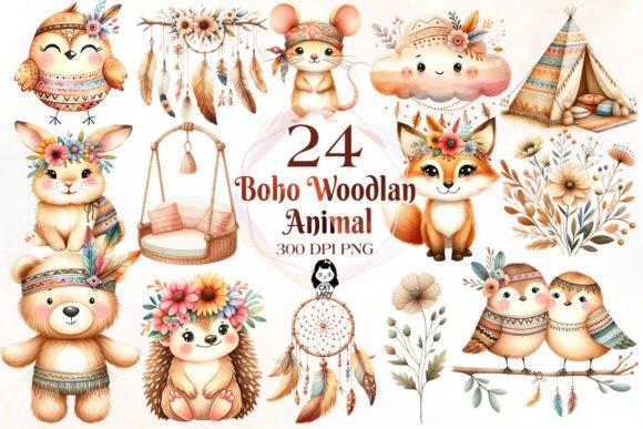 Unleash Whimsy: The Boho Woodland Animal Clipart Bundle