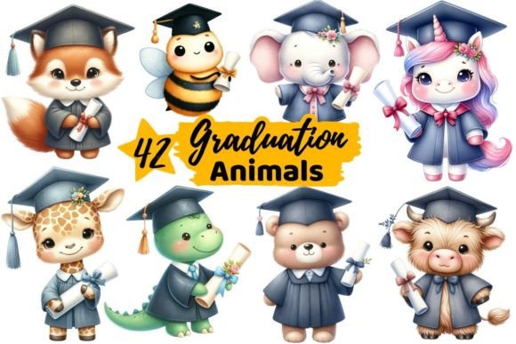 Watercolor Graduation Animal Clipart for Creative Projects