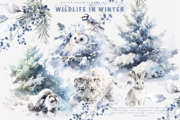 Whimsical Watercolor Winter Animal Clipart Set for Festive Designs