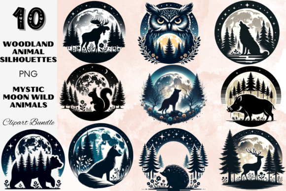Woodland Animal Silhouettes Forest Moon: A Nocturnal Design Toolkit